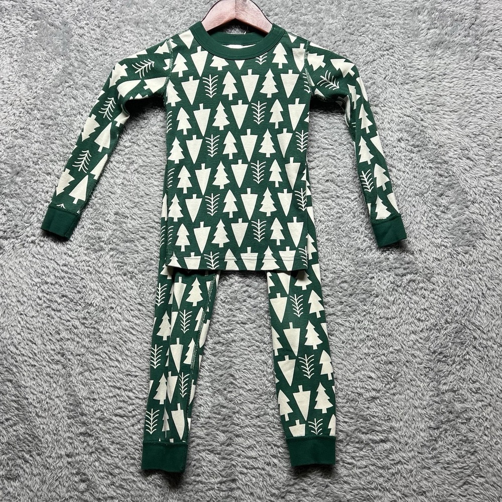 Hanna Andersson Holiday Pajamas Size 110 US 5 Christmas Tree Print Green Organic